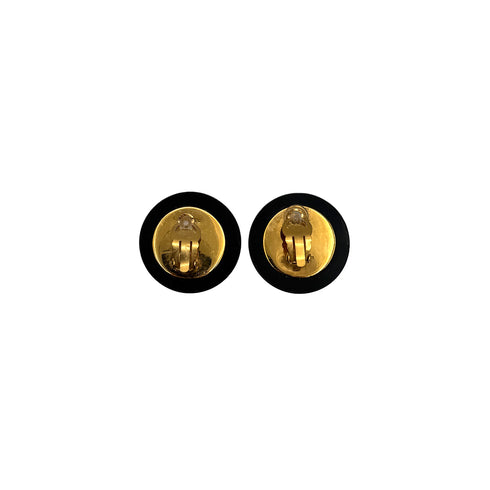 VINTAGE CHANEL EARRINGS COCOMARK ROUND MATELASSE GOLD BLACK ACCESSORY 90323105