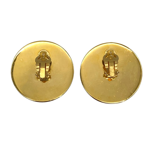 VINTAGE CHANEL EARRINGS COCOMARK ROUND RED GOLD ACCESSORY 90325622