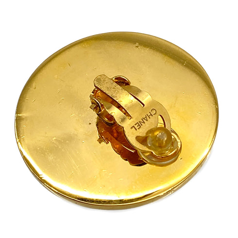 VINTAGE CHANEL EARRINGS COCOMARK ROUND RED GOLD ACCESSORY 90325622