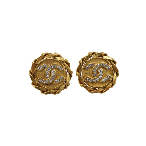 VINTAGE CHANEL EARRINGS COCOMARK ROUND RHINESTONE ACCESSORY 23 90330666