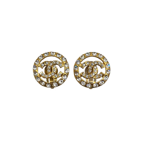 VINTAGE CHANEL EARRINGS COCOMARK ROUND RHINESTONE ACCESSORY 90326866