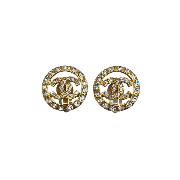 VINTAGE CHANEL EARRINGS COCOMARK ROUND RHINESTONE ACCESSORY 90326866