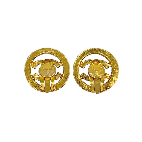VINTAGE CHANEL EARRINGS COCOMARK ROUND RHINESTONE ACCESSORY 90326866