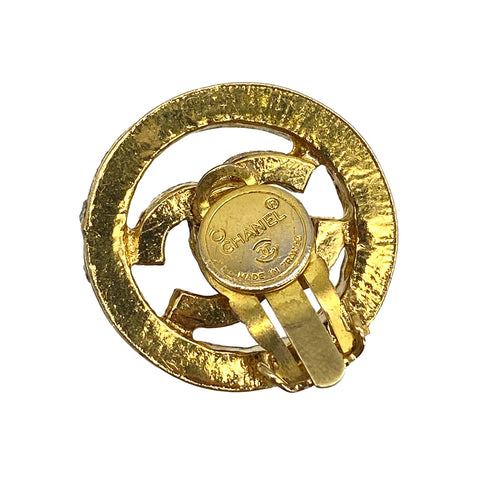 VINTAGE CHANEL EARRINGS COCOMARK ROUND RHINESTONE ACCESSORY 90326866