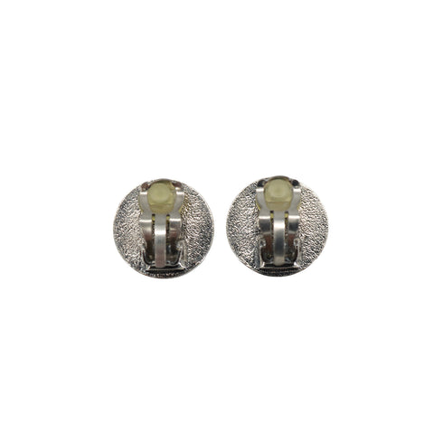 VINTAGE CHANEL EARRINGS COCOMARK ROUND SILVER BLACK ACCESSORY 96P 90335625