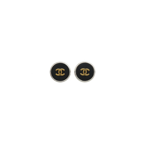 VINTAGE CHANEL EARRINGS COCOMARK ROUND SILVER BLACK ACCESSORY 96P 90337670