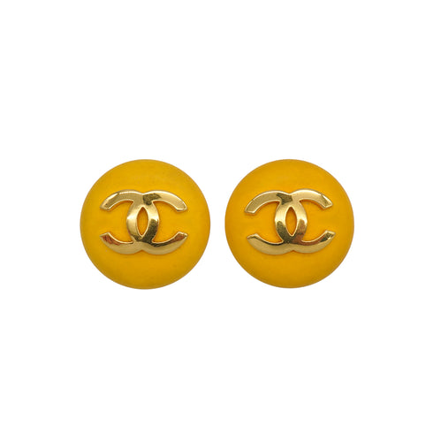 VINTAGE CHANEL EARRINGS COCOMARK ROUND YELLOW GOLD ACCESSORY 24 90335750