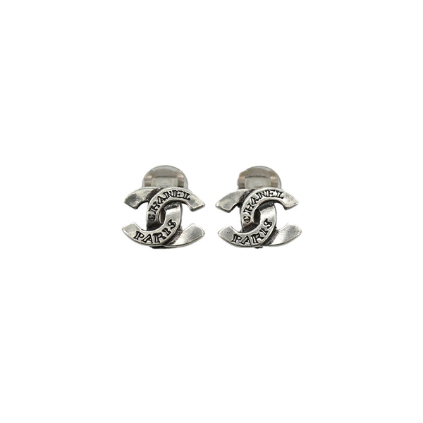 VINTAGE CHANEL EARRINGS COCOMARK LOGO SILVER ACCESSORY 99A 90335617