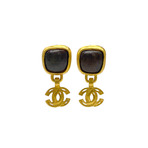 VINTAGE CHANEL EARRINGS COCOMARK SQUARE COLOR STONE GOLD ACCESSORY 97A 90322127