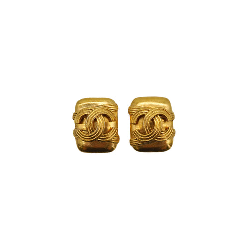 VINTAGE CHANEL EARRINGS COCOMARK SQUARE GOLD ACCESSORY 94A 90340518