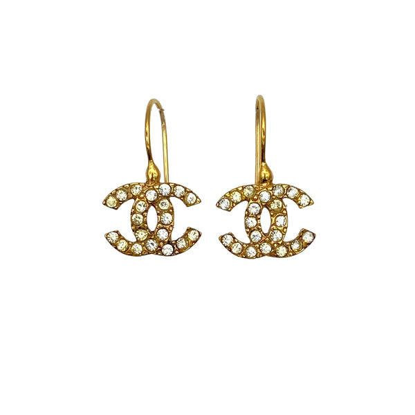 VINTAGE CHANEL EARRINGS COCOMARK RHINESTONE SWING GOLD ACCESSORY 02A 90319680