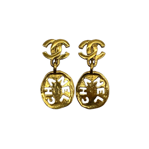 VINTAGE CHANEL EARRINGS COCOMARK SWING GOLD ACCESSORY 90325623