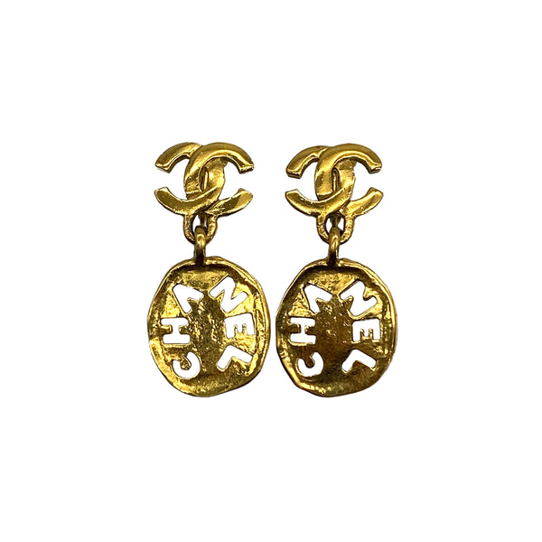 VINTAGE CHANEL EARRINGS COCOMARK SWING GOLD ACCESSORY 90325623