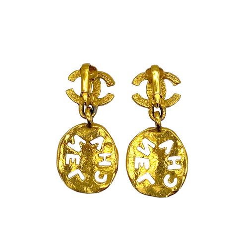 VINTAGE CHANEL EARRINGS COCOMARK SWING GOLD ACCESSORY 90325623