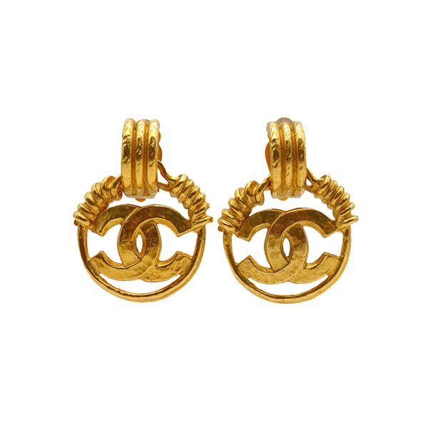 VINTAGE CHANEL EARRINGS COCOMARK SWING GOLD ACCESSORY 94P 90334485