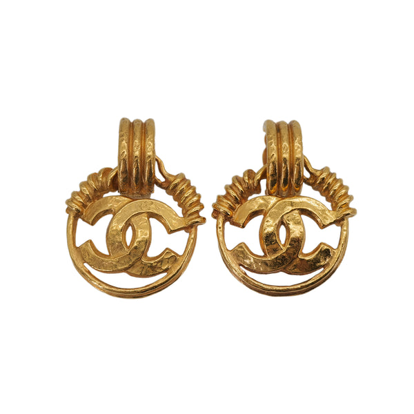 VINTAGE CHANEL EARRINGS COCOMARK SWING GOLD ACCESSORY 94P 90323148