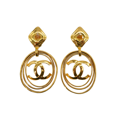 VINTAGE CHANEL EARRINGS COCOMARK SWING GOLD ACCESSORY 95P 90334237