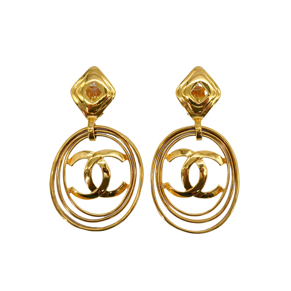 VINTAGE CHANEL EARRINGS COCOMARK SWING GOLD ACCESSORY 95P 90334237