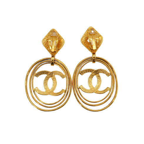 VINTAGE CHANEL EARRINGS COCOMARK SWING GOLD ACCESSORY 95P 90334237