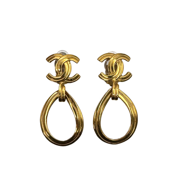 VINTAGE CHANEL EARRINGS COCOMARK SWING GOLD ACCESSORY 96P 90323114