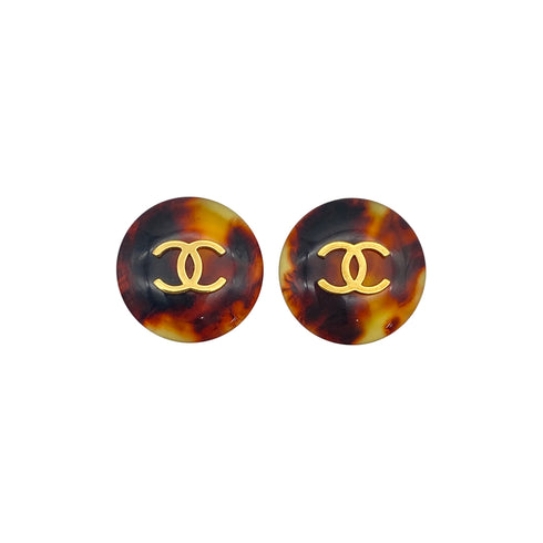 VINTAGE CHANEL EARRINGS COCOMARK TORTOISESHELL BROWN ACCESSORY 97P 90325783