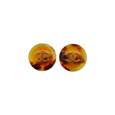 VINTAGE CHANEL EARRINGS COCOMARK TORTOISESHELL GOLD ACCESSORY 97P 90340526