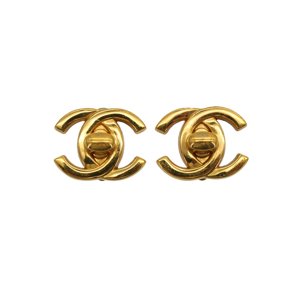 VINTAGE CHANEL EARRINGS COCOMARK TURN LOCK GOLD ACCESSORY 97P 90324119