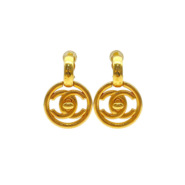VINTAGE CHANEL EARRINGS COCOMARK TURN LOCK GOLD ACCESSORY 97P 90325302