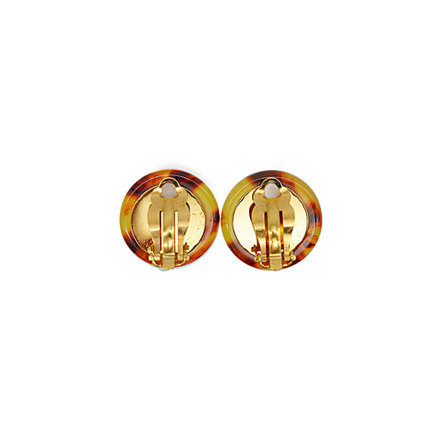 VINTAGE CHANEL EARRINGS COIN MOTIF MADEMOISELLE TORTOISESHELL BROWN GOLD ACCESSORY 97P 90341467