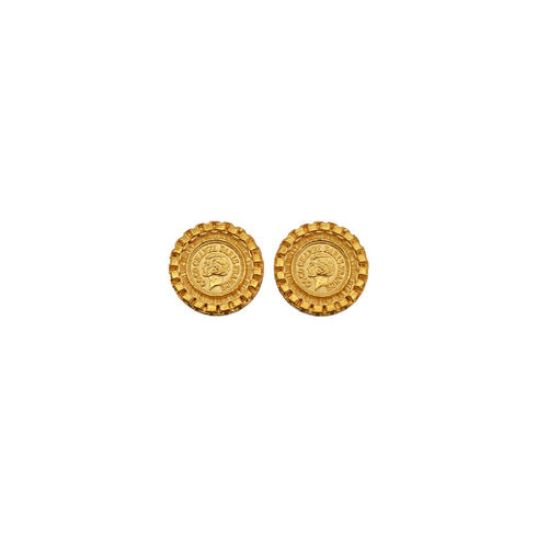 VINTAGE CHANEL EARRINGS COIN MOTIF ROUND ACCESSORY 95A 90337692