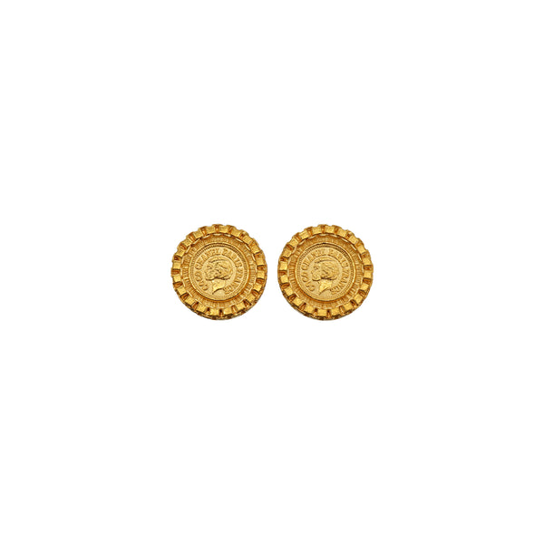 VINTAGE CHANEL EARRINGS COIN MOTIF ROUND ACCESSORY 95A 90337692