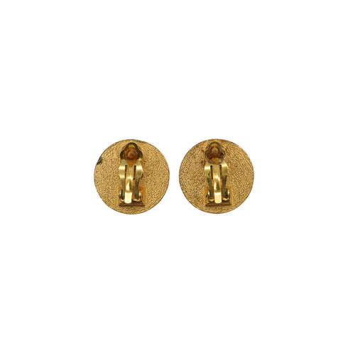 VINTAGE CHANEL EARRINGS COIN MOTIF ROUND GOLD ACCESSORY 95A 90339118
