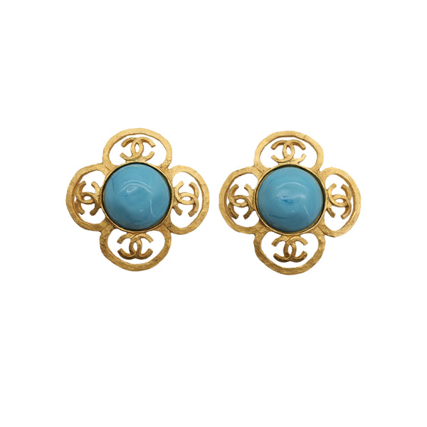 VINTAGE CHANEL EARRINGS COLOR STONE COCOMARK GOLD ACCESSORY 95P 90313295