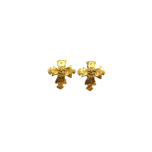 VINTAGE CHANEL EARRINGS CROSS COCOMARK GOLD ACCESSORY 94P 90337702