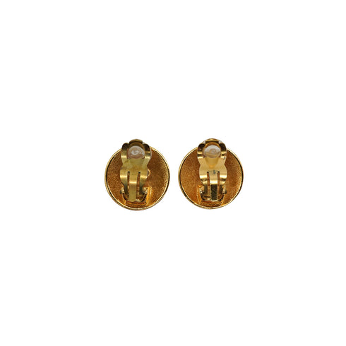 VINTAGE CHANEL EARRINGS CROWN COCOMARK ROUND GOLD ACCESSORY 96A 90339135