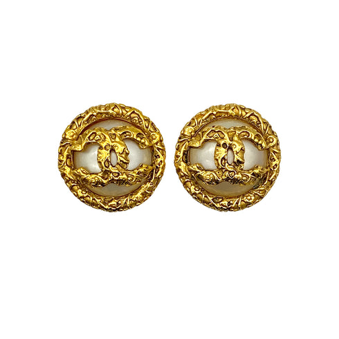VINTAGE CHANEL EARRINGS FAUX PEARL COCOMARK GOLD ACCESSORY 95A 90319700