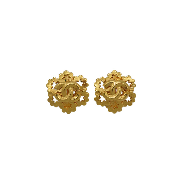 VINTAGE CHANEL EARRINGS FLOWER COCOMARK GOLD ACCESSORY 96P 90339110