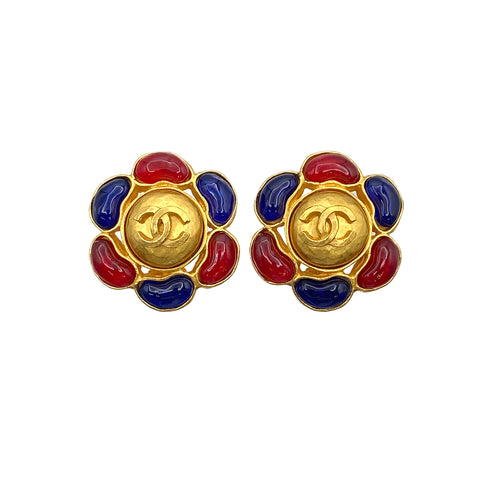 VINTAGE CHANEL EARRINGS FLOWER COCOMARK GRIPOIX GOLD ACCESSORY 97A 90321113