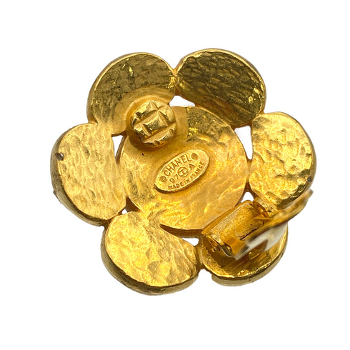 VINTAGE CHANEL EARRINGS FLOWER COCOMARK GRIPOIX GOLD ACCESSORY 97A 90321113