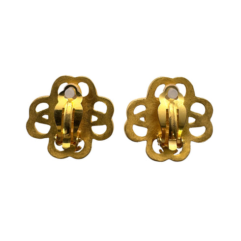 VINTAGE CHANEL EARRINGS FLOWER COCOMARK TURQUOISE BLUE GOLD ACCESSORY 95P 90326643
