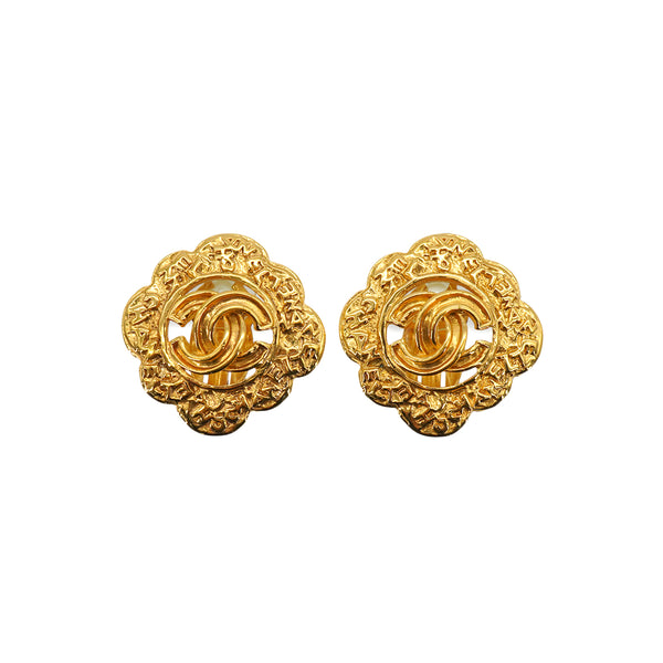 VINTAGE CHANEL EARRINGS FLOWER MOTIF COCOMARK GOLD ACCESSORY 95A 90334890
