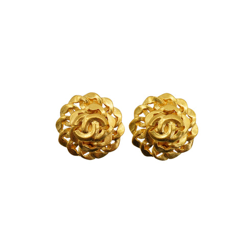 VINTAGE CHANEL EARRINGS FLOWER MOTIF COCOMARK GOLD ACCESSORY 96P 90340909