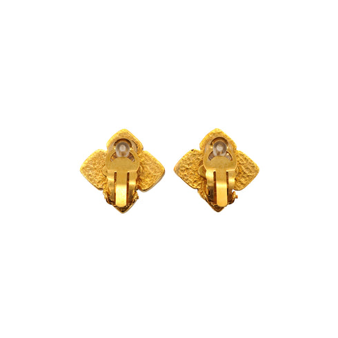 VINTAGE CHANEL EARRINGS GRIPOIX COCOMARK GREEN GOLD ACCESSORY 94A 90339168
