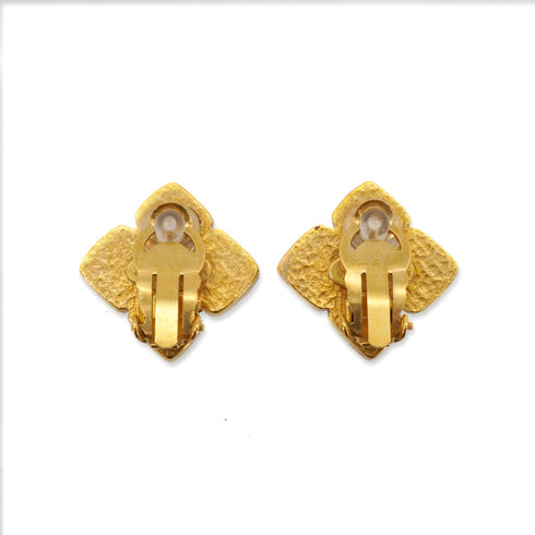 VINTAGE CHANEL EARRINGS GRIPOIX COCOMARK GREEN GOLD ACCESSORY 94A 90339168
