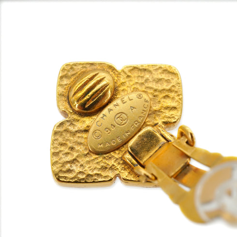 VINTAGE CHANEL EARRINGS GRIPOIX COCOMARK GREEN GOLD ACCESSORY 94A 90339168