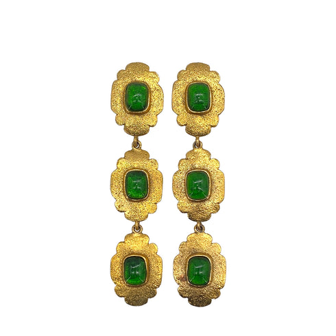 VINTAGE CHANEL EARRINGS GRIPOIX GREEN GOLD SWING ACCESSORY 25 90325621