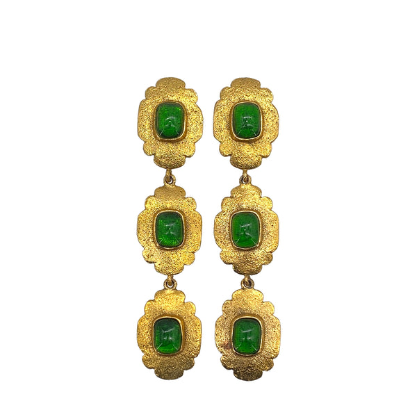 VINTAGE CHANEL EARRINGS GRIPOIX GREEN GOLD SWING ACCESSORY 25 90325621