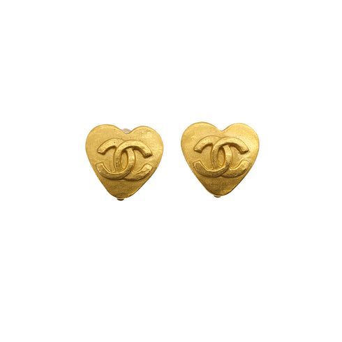 VINTAGE CHANEL EARRINGS HEART COCOMARK GOLD ACCESSORY 95P 90312945