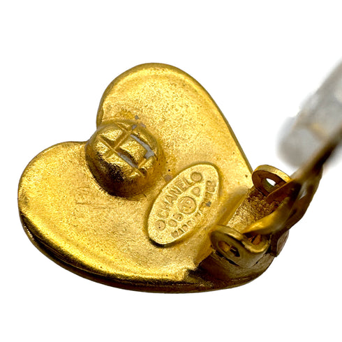 VINTAGE CHANEL EARRINGS HEART COCOMARK GOLD ACCESSORY 95P 90312945