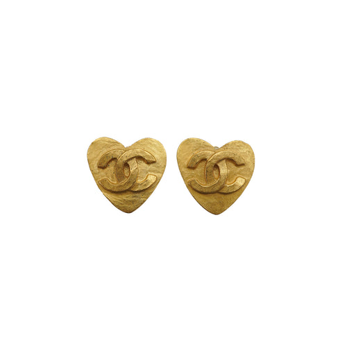 VINTAGE CHANEL EARRINGS HEART COCOMARK GOLD ACCESSORY 95P 90335626